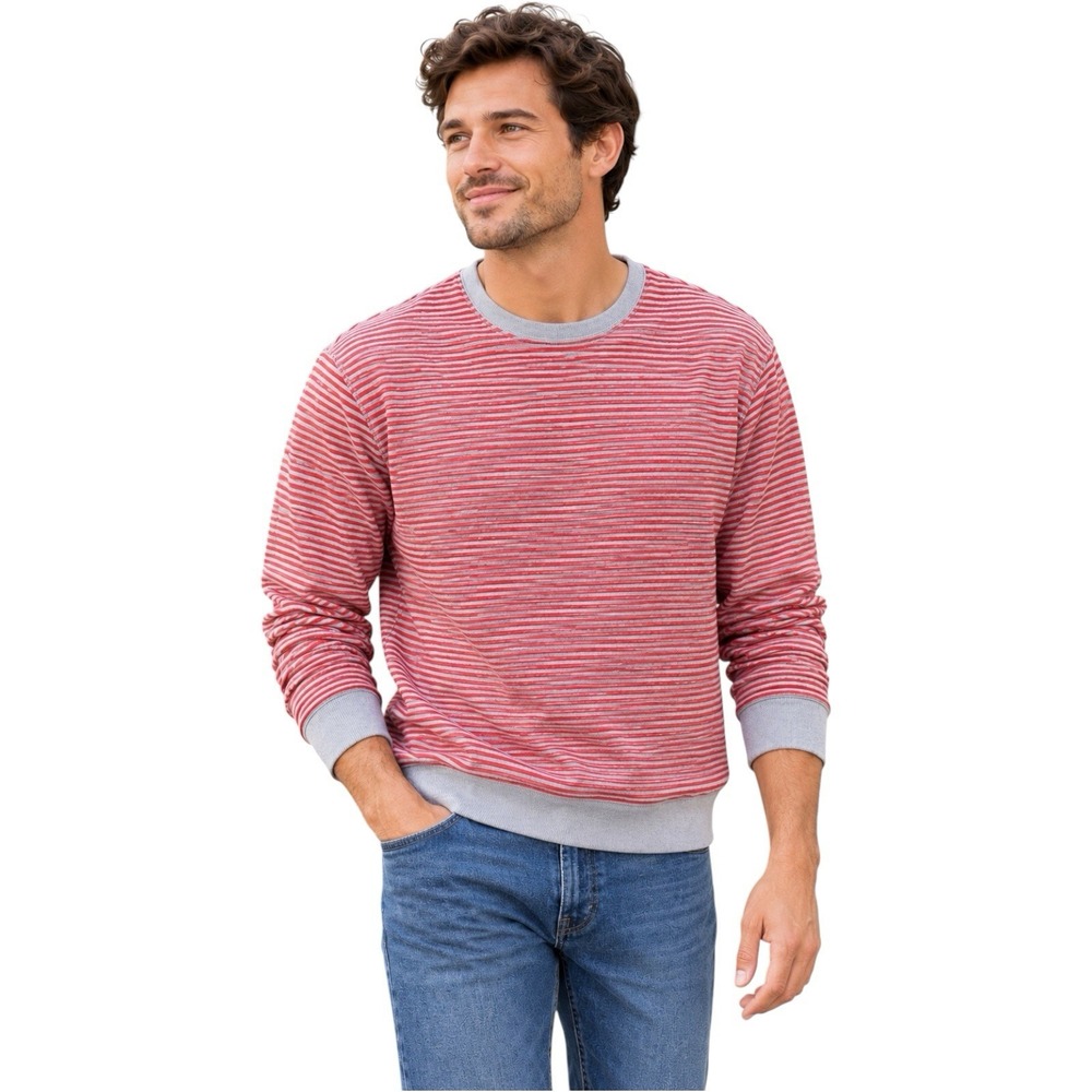Lands' End Serious Sweats Men's L Red White Striped Crewneck Sweatshirt